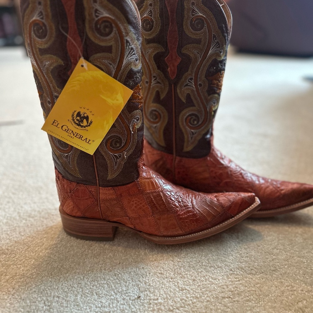 El General Leather Cowboy Boots with Brown and Tan Accents